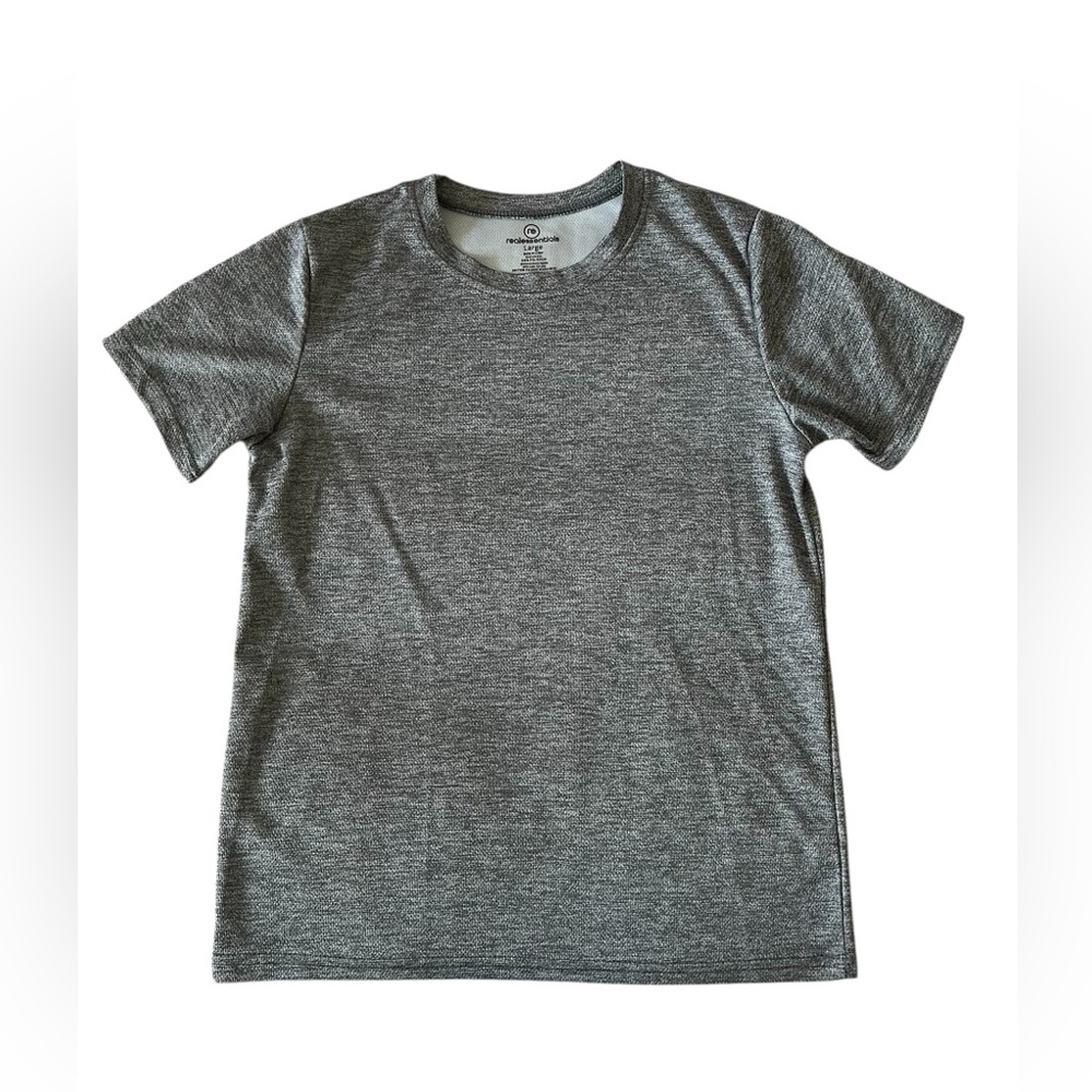 Real Essentials Heather Gray Kids Short Sleeve Tee, Size Youth Large